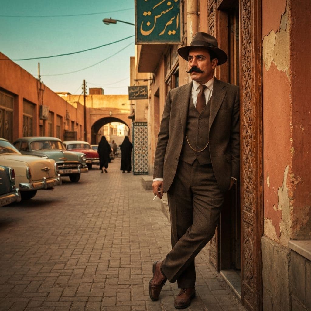 Homem iraniano com chapéu em um bazar nos anos 1950.
